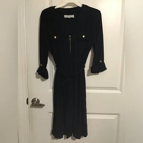 Black V-Neck Tie-Waist Midi Dress - Picture 2 of 8